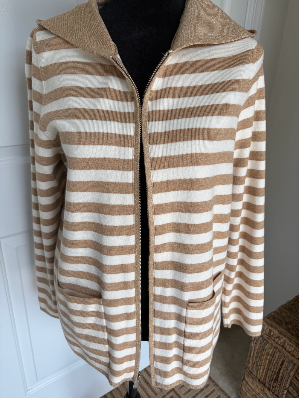 Chicos Striped Zip-Front Sweater Jacket -Size 2